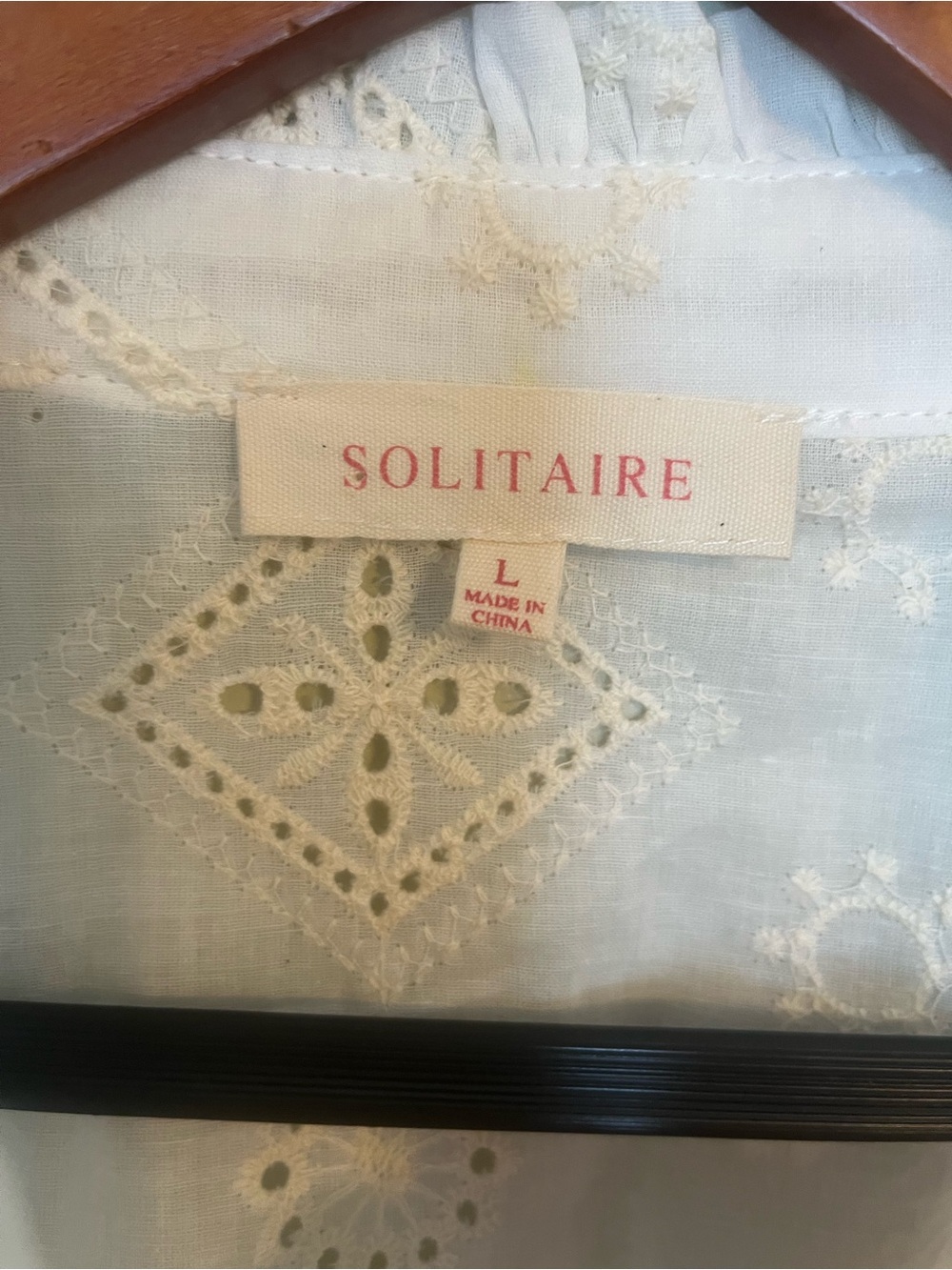 Solitaire White Eyelet Ruffled Neck Puff-Sleeve Blouse Cottagecore - Picture 2 of 7